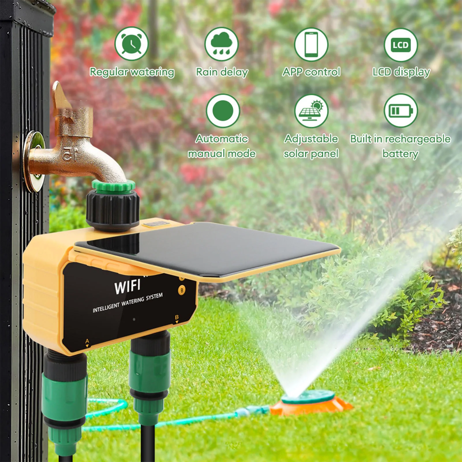 Smart Garden Irrigation - Solar WiFi Smart Irrigation Timer Rain
